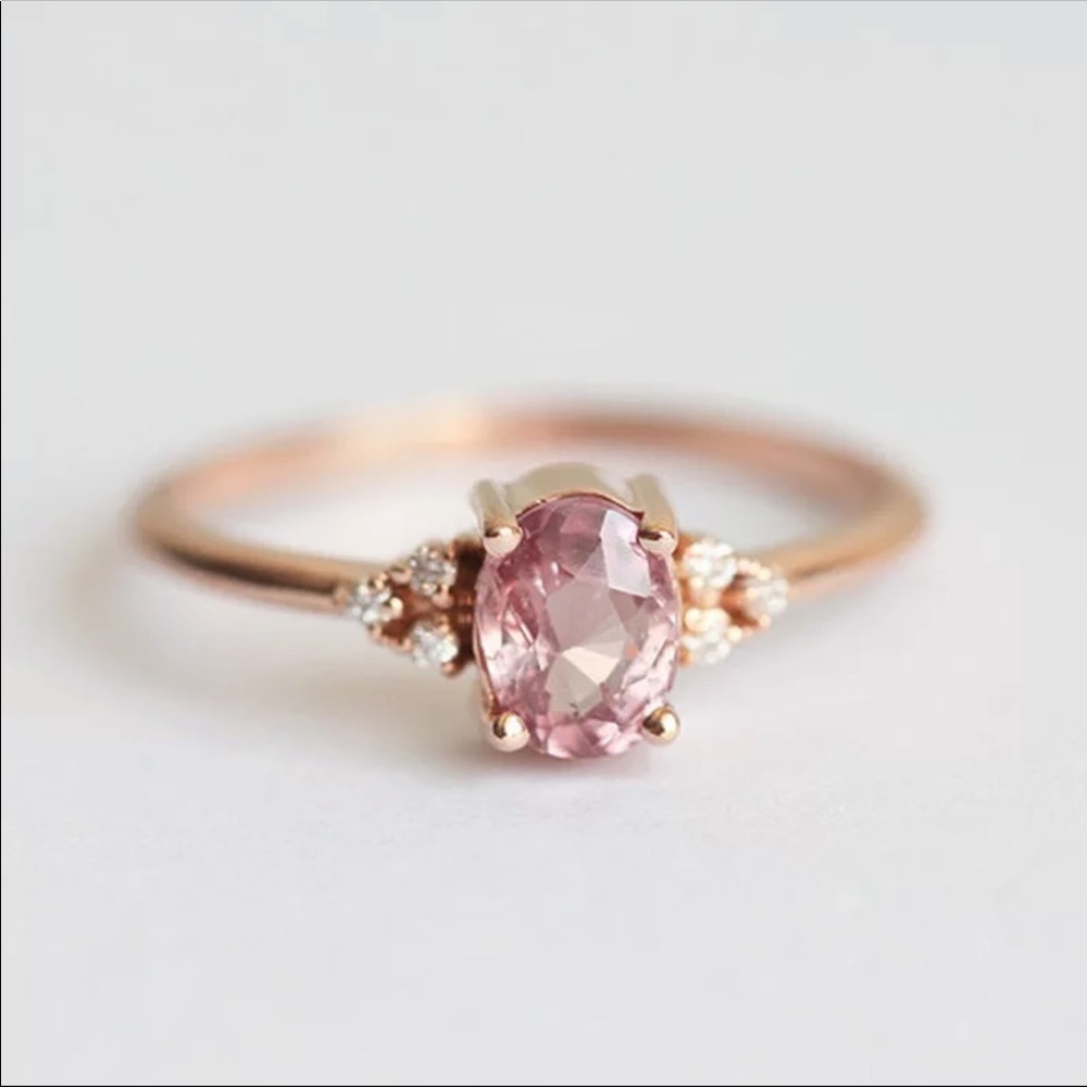 New Dainty Pink Oval Crystal Ring for Women